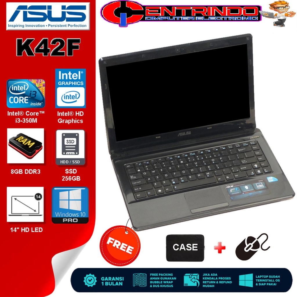 Notebook Laptop ASUS K42F Core i3 | RAM 8GB / SSD 256GB | 14" HD LED