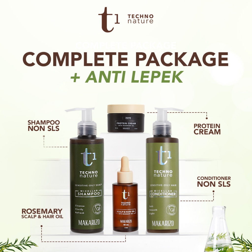 COMPLETE PACKAGE + Anti Lepek | T1 Techno Nature Rosemary Oil + Shampoo + Conditioner + Protein Crea