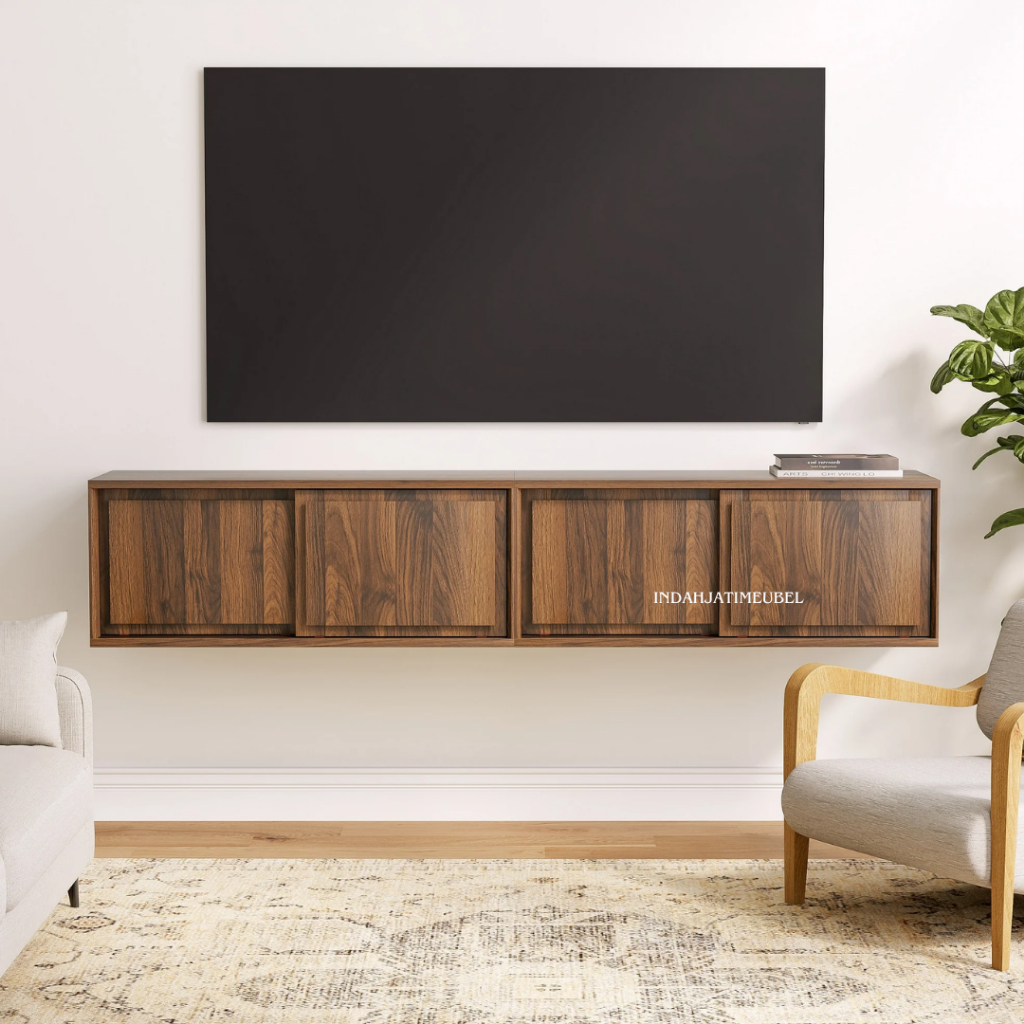 Bufet TV Gantung Floating TV Stand Cabinet Meja TV Gantung Minimalis Kayu Jati