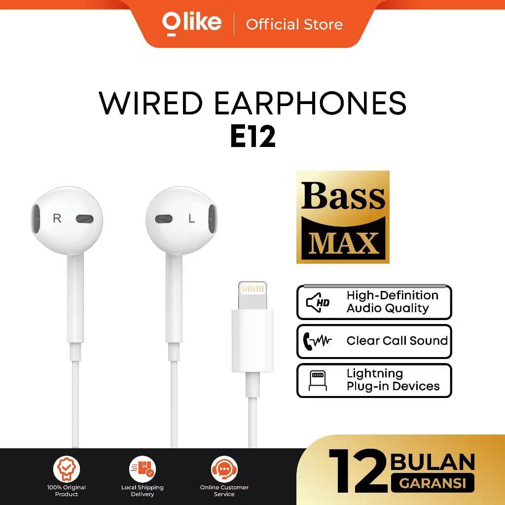 OLIKE E12 Headset iPhone Lightning Wired Earphone Bass Original