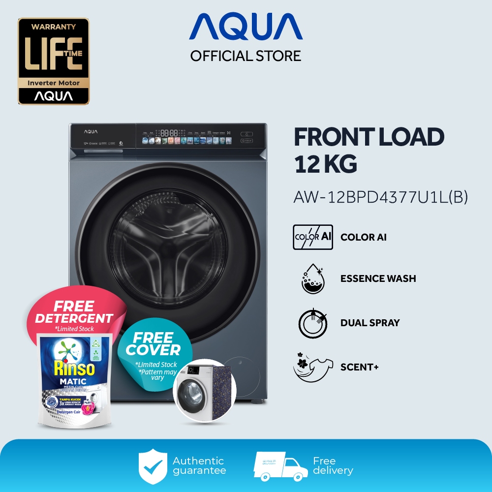 AQUA Elektronik AW12-BPD4377U1L Mesin Cuci Front Load 12 Kg - Wifi Haismart - Smart Dual Spray -Smar