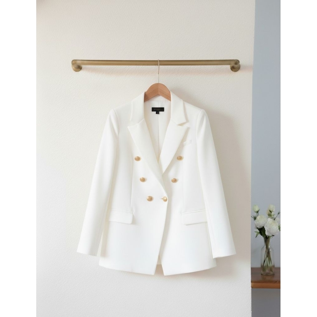 Jas double breasted putih wanita formal semi formal Blazer putih kerja wanita formal semi formal
