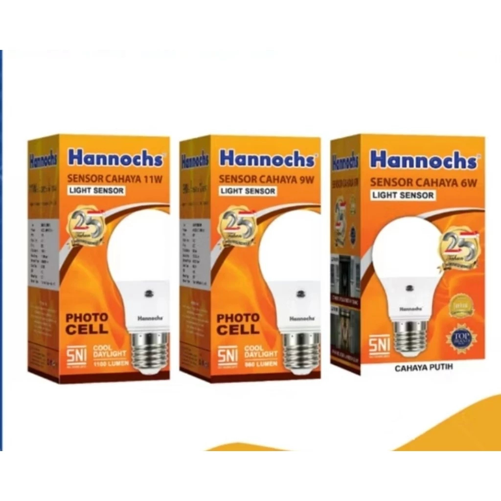 Bohlam Lampu LED HANNOCHS LIGHT SENSOR 6 / 9 / 11 Watt SNI Photo Cell Sensor Cahaya