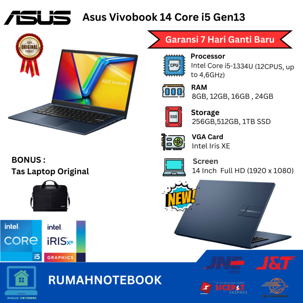 Laptop Baru  ASUS  Vivobook 14 Core i5 1334U Gen13 up to 4,6Ghz | Core i7 1355U Gen13 up to 5,0Ghz