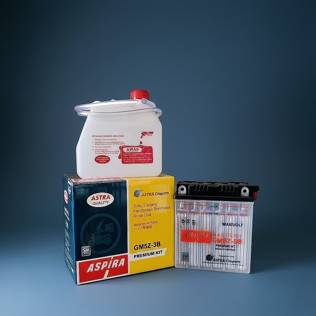 AKI MOTOR BASAH ASPIRA ASTRA GM5Z-3B PREMIUM KIT  - Aki basah
