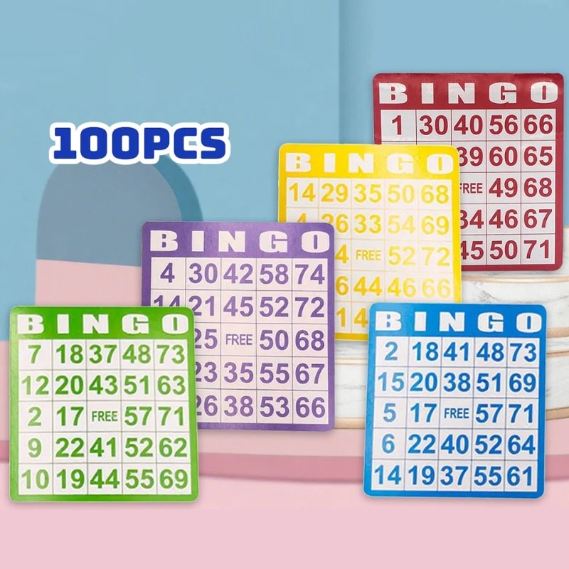100pcs/set Kartu Bingo Lengkap Besar Bingo Card 5 Warna Bingo Set