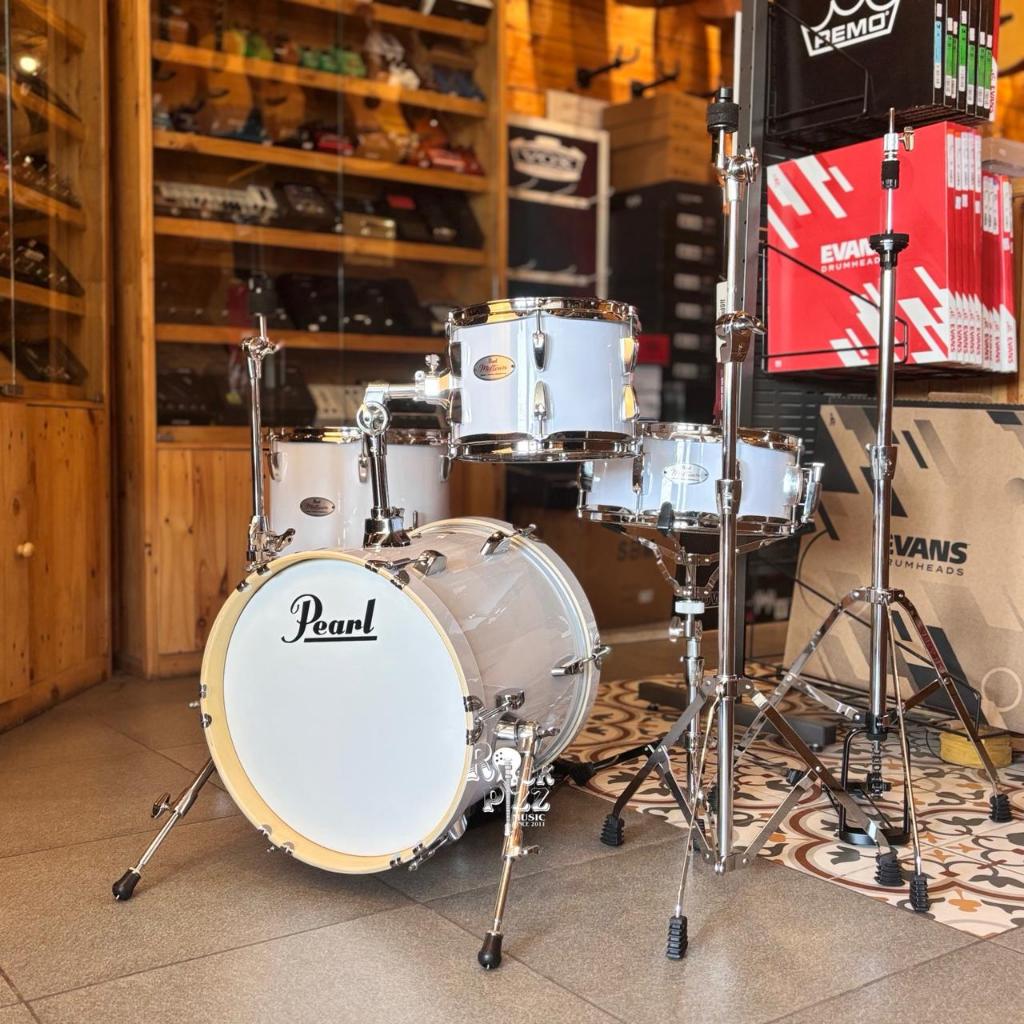 PEARL MIDTOWN SERIES MT564 4 PIECE DRUM SET WITH HARDWARE - MATTE ASPHALT BLACK - PURE WHITE