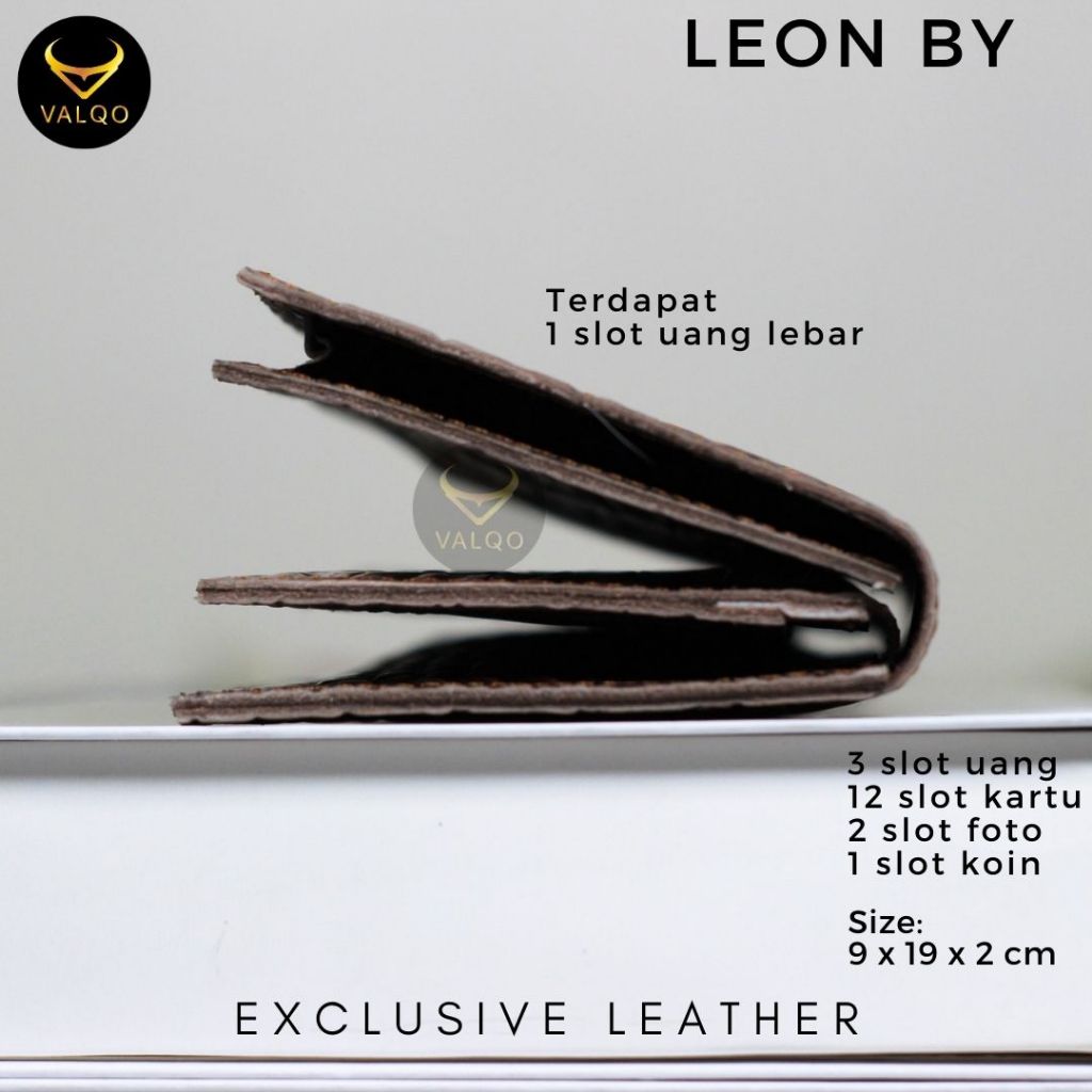 VALQO LEON Dompet Kulit Sapi Motif Buaya Pria Wanita Panjang Kartu Foto Cewek Cowok