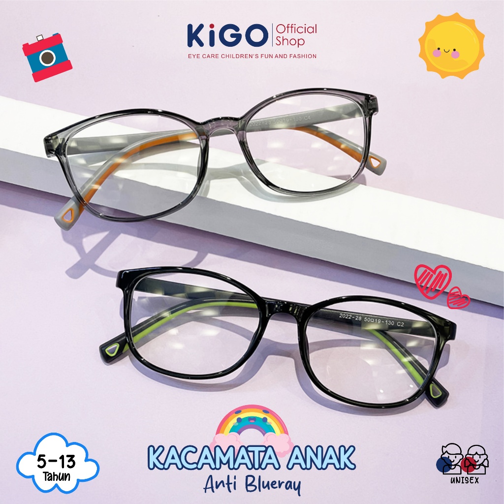 Kigo Kacamata Anak Lensa Blueray Photocromic Minus Material TR90 Unisex Fashionable 2202-28