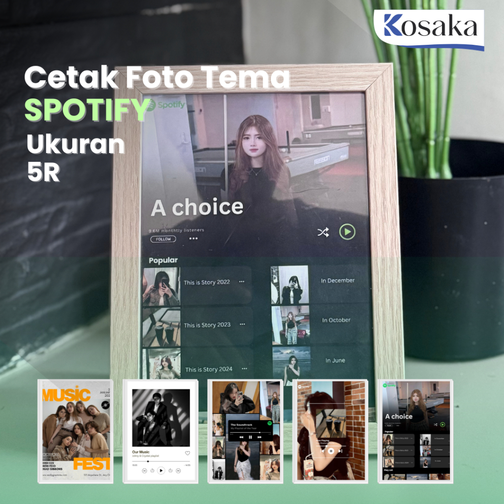 Cetak foto 5R tema Spotify + pigura kayu - KOSAKA