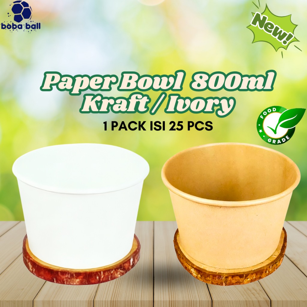 Paper Bowl 800ml | Mangkok Kertas Bakso Ivory & Kraft Food Grade
