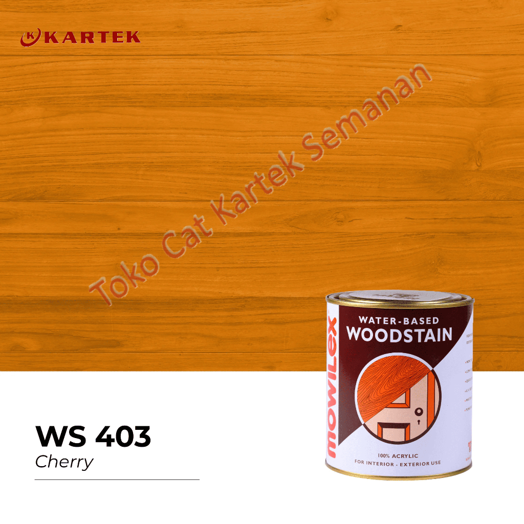 Mowilex Waterbased Woodstain Cat Pernis Politur Kayu Eksterior Interior WS 403 CHERRY 1L 1KG