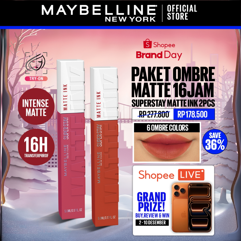 MAYBELLINE OFFICIAL Paket Hemat Superstay Matte Ink 2 pcs Ombre Set Lipstick - Long Lasting Lipstick