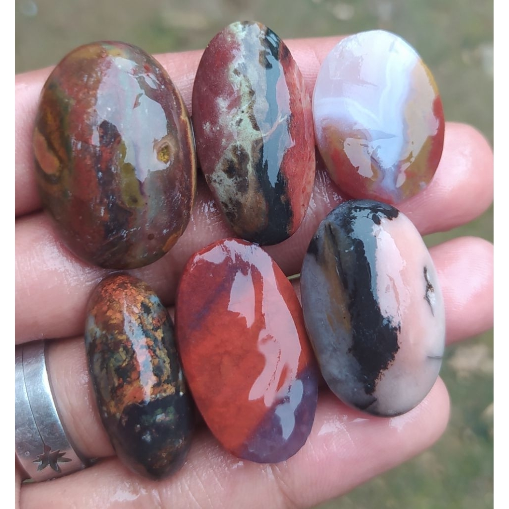 Batu akik garut varian pancawarna cristal tembaga baru pola halus borongan hemat 6pcs