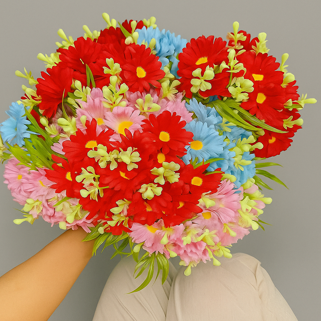 Aster Daisy Artificial Mini Buket - 8 Cabang 24 Kepala Realistis Hiasan Tempat Makan