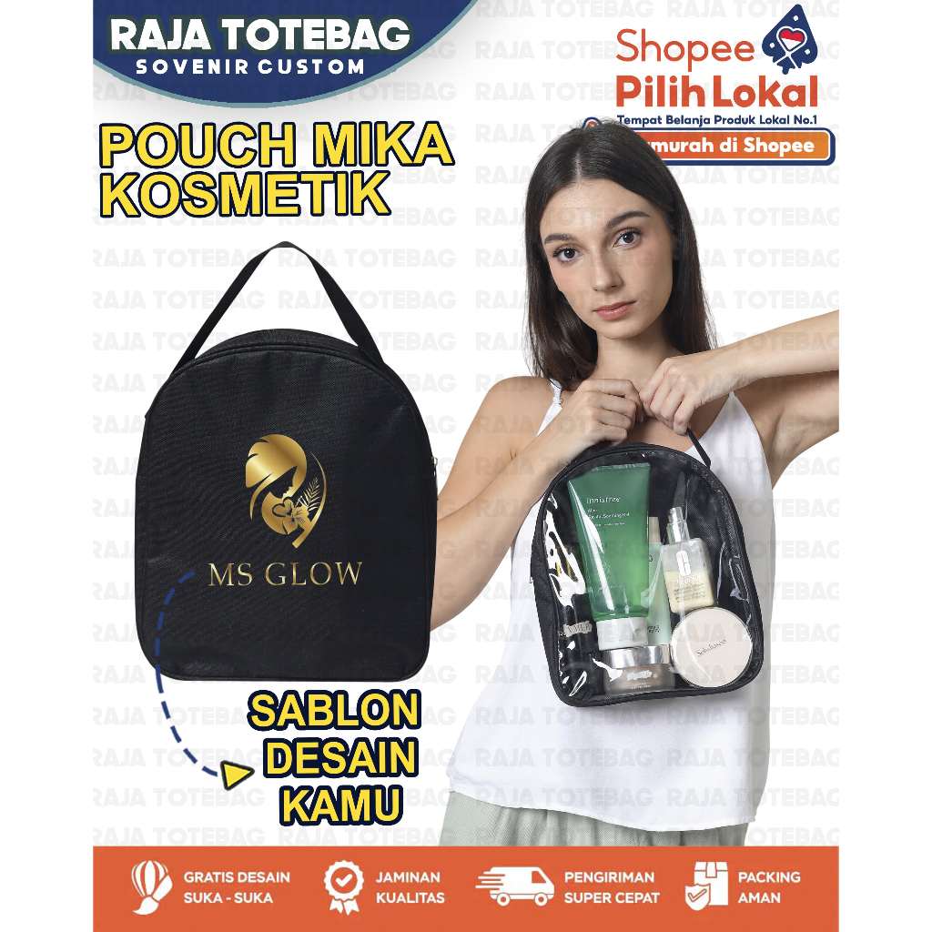 Raja Totebag Pouch Kosmetik Mika - Tas Skincare - Custom Tas Sovenir - Pouch Mika Sablon