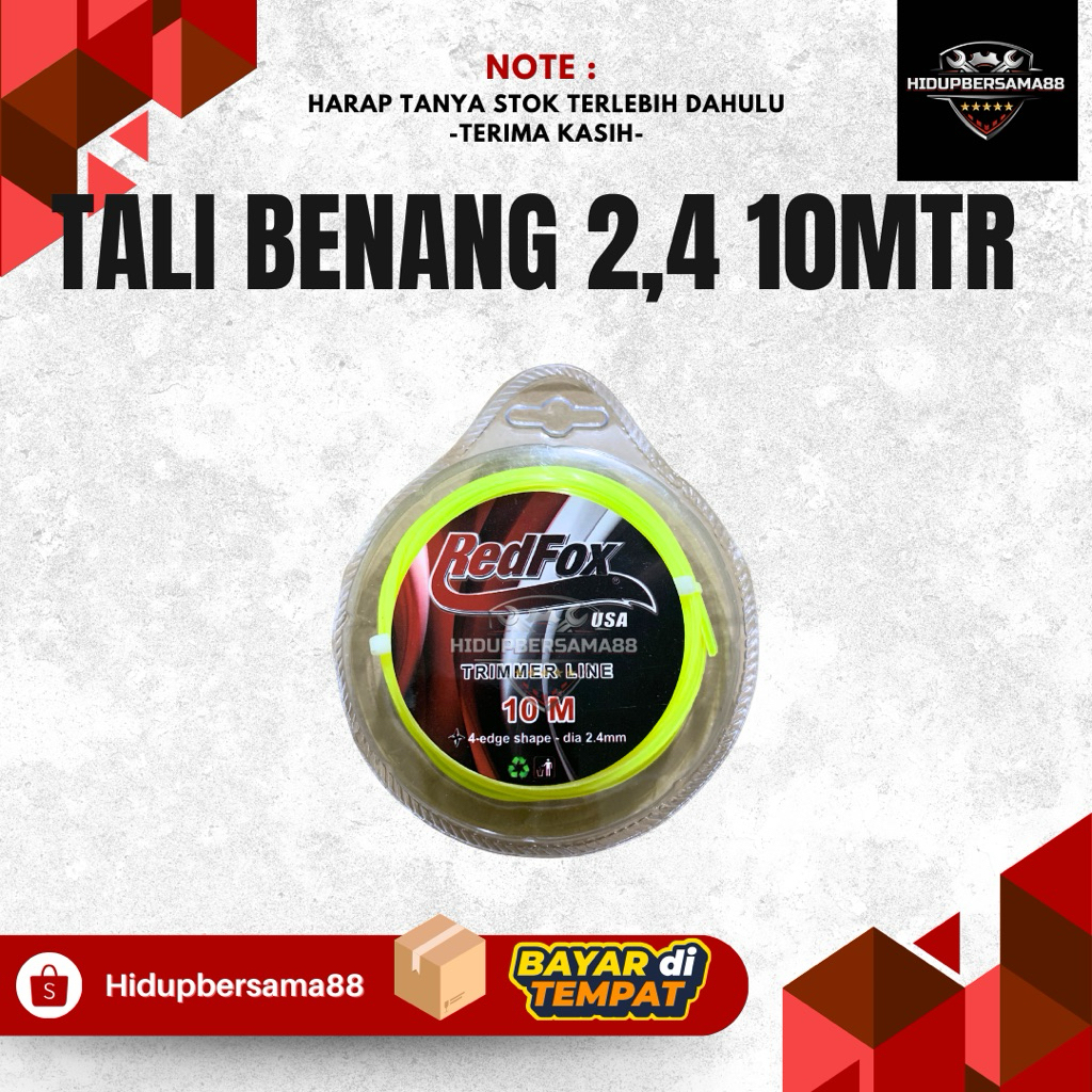 TALI BENANG 2,4 10MTR REDFOX - Tali Senar Nylon mesin potong rumput Tali benang mesin babat rumput m