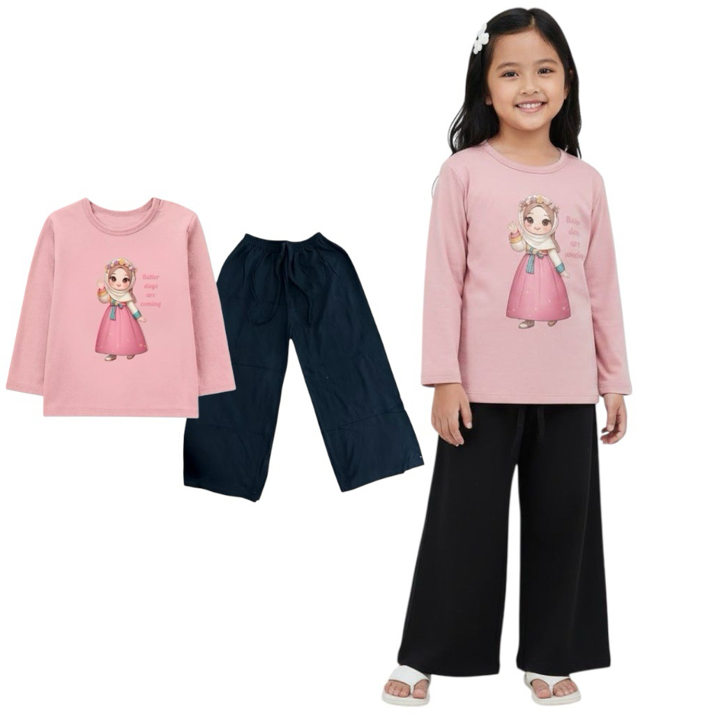 Setelan Kulot Anak Perempuan usia 3-12 tahun Kekinian Terbaru-Baju anak perempuan hijab Usia 3-12 Ta