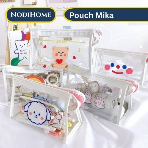 POUCH DOMPET MIKA MAKE UP TRANSPARAN TRAVEL POUCH MOTIF RANDOM