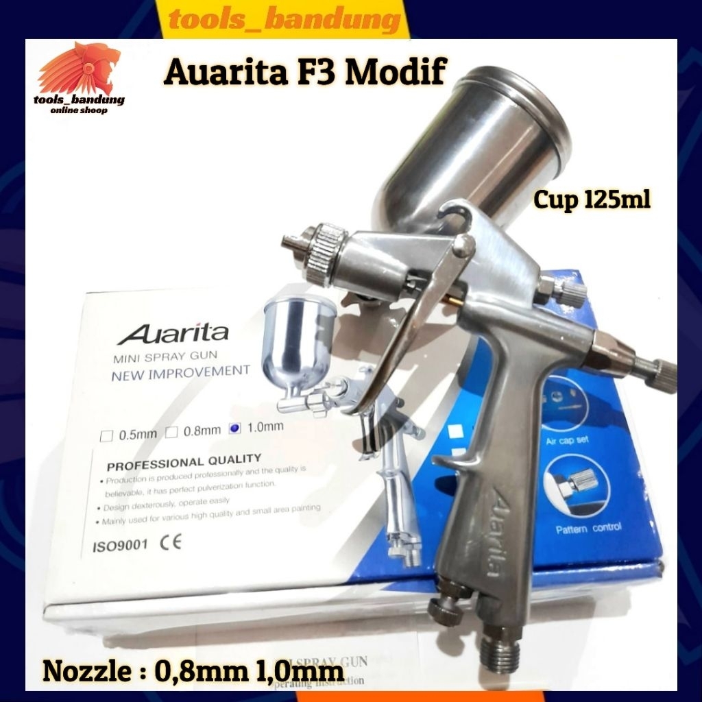 Spray Gun Auarita F3 Modif Nozzle 0,8mm 1,0mm Tabung 125ml