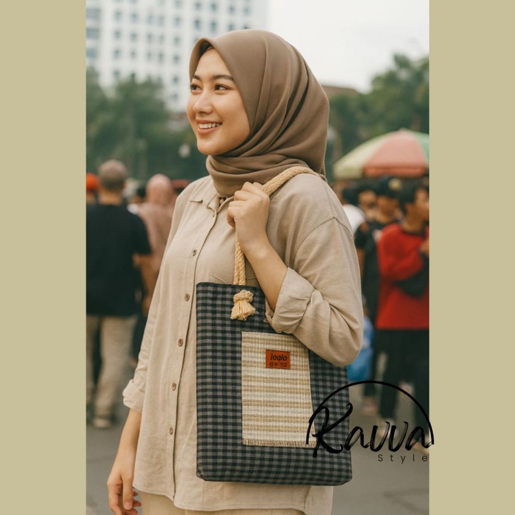 Tas Ghoni Tali Sumbu tempat kosmetik tali sumbu kepang motif