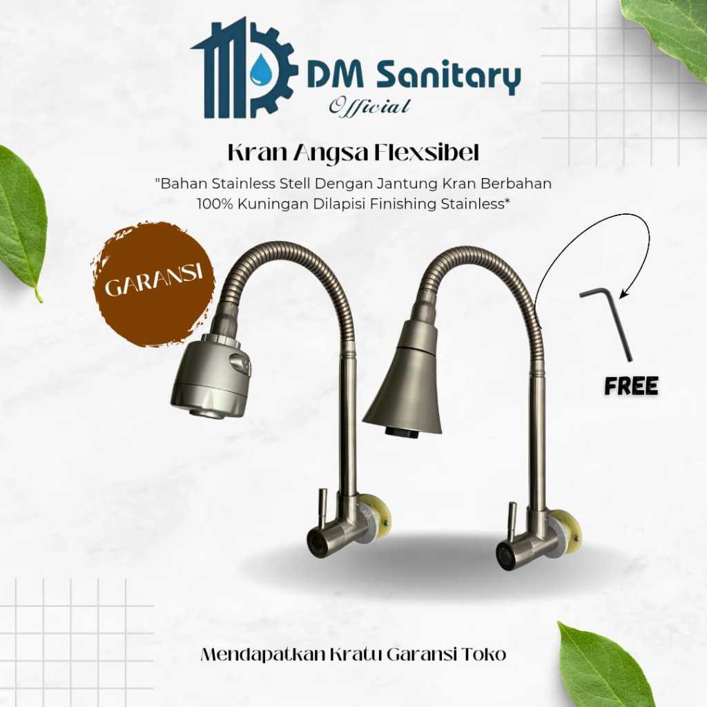 DM SANITARY Kran Cuci Piring Flexsibel 2 Mode ( Bonus Kunci L & Solatif ) Kran Angsa Tembok Bahan St