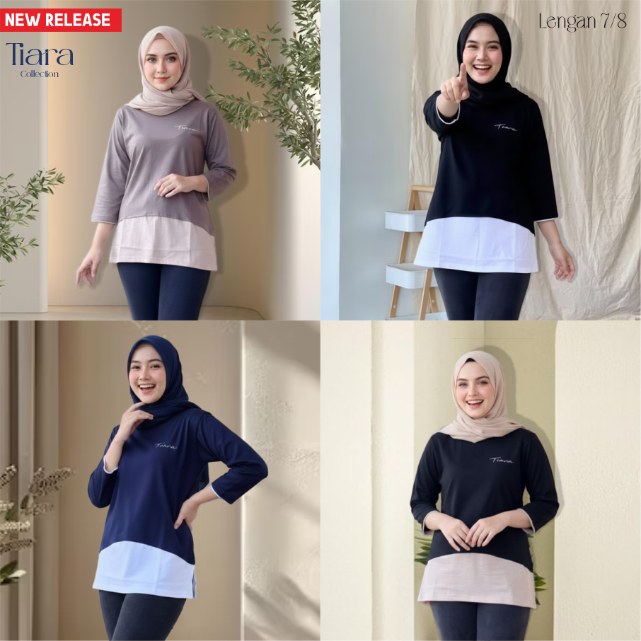 Tiara Atasan wanita lengan 7/8 model terbaru kaos kombinasi 2 warna wanita