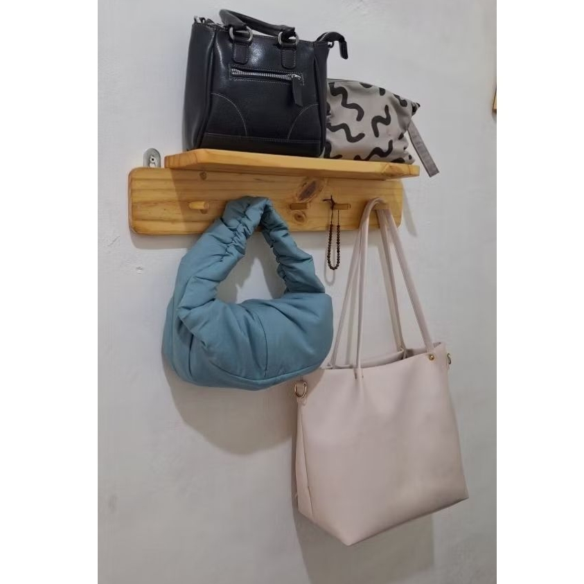 Gantungan Tas Kayu / Serbaguna (Tempel Dinding)