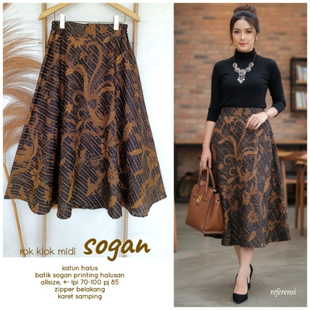 Rok Klok Midi Sogan Ori Rok Payung Rok Sogan Batik Kerja Kantoran Batik Modern