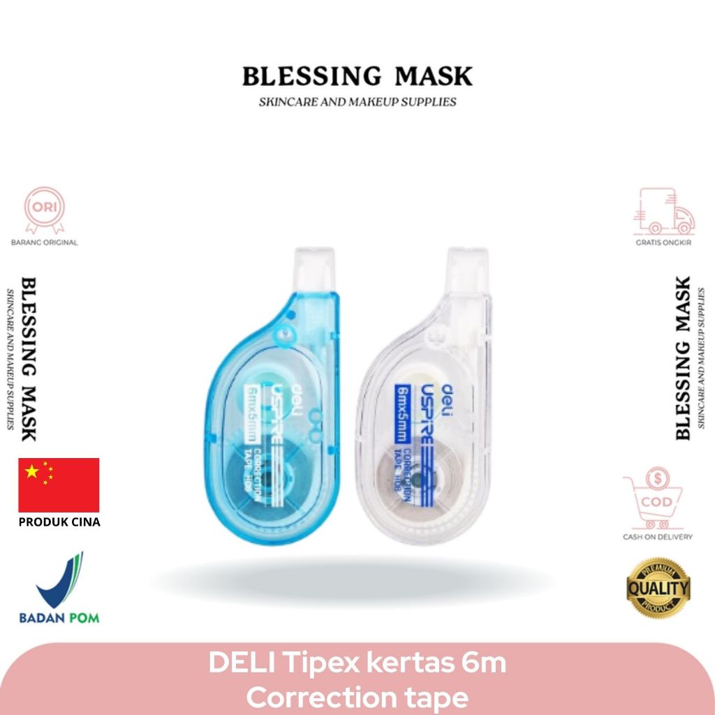 DELI Tipex kertas 6m | Correction tape | Tipe x | Tip X | EH08-BX | EH351 | Blessingmask.Official AT