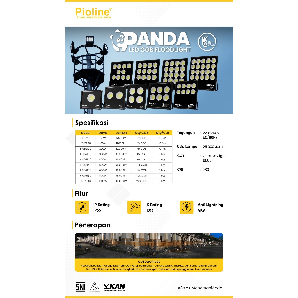 LAMPU LED SOROT SPOT  TEMBAK COB PIOLINE PANDA 300W - 1000W