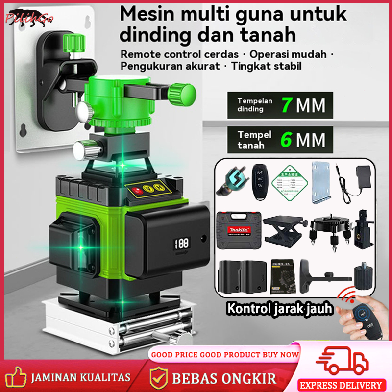 Kirim Cepat & LASER LEVEL 4D 8/12/16 GARIS DENGAN REMOTE CONTROL | Waterpass Laser Digital IP54 4 in