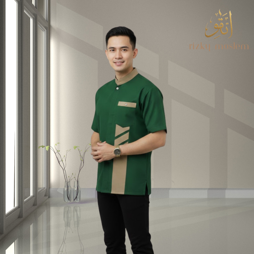 BAJU KEMEJA KOKO PRIA DEWASA WARNA HIJAU BOTOL LENGAN PENDEK - BAHAN KATUN TOYOBO PREMIUM TERLARIS