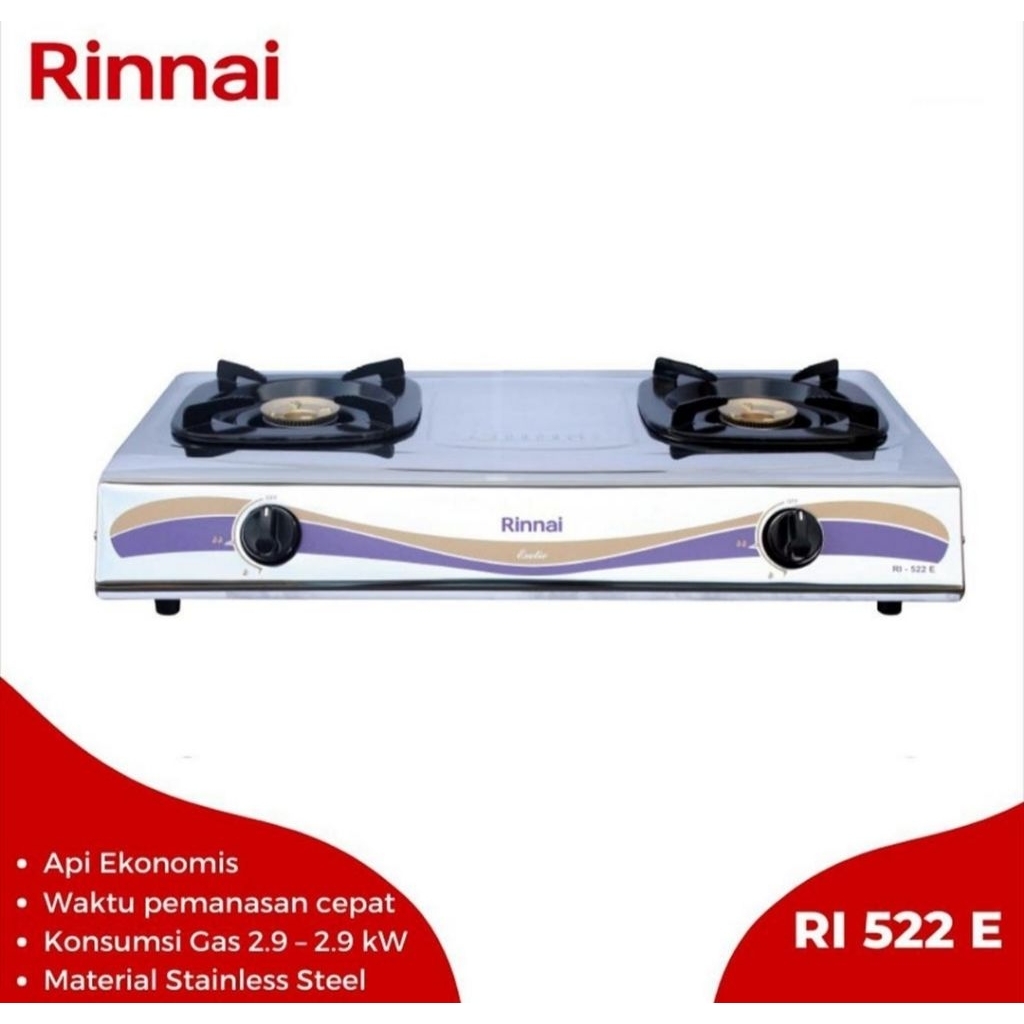 KOMPOR RINNAI 2 TUNGKU STAINLESS 522E