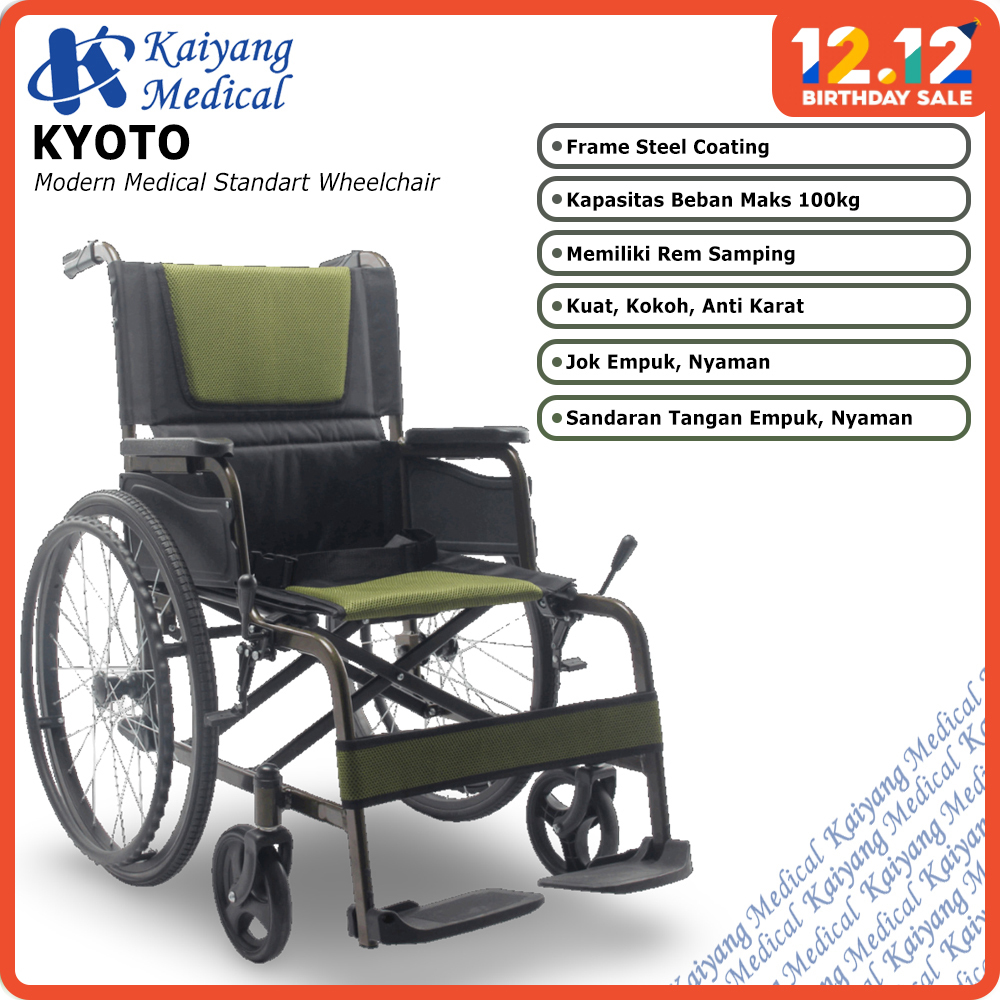 Kursi Roda Standar Lipat Dewasa KAIYANG KYOTO | Kursi Roda Besi Kuat Murah Awet Maks Beban 100kg
