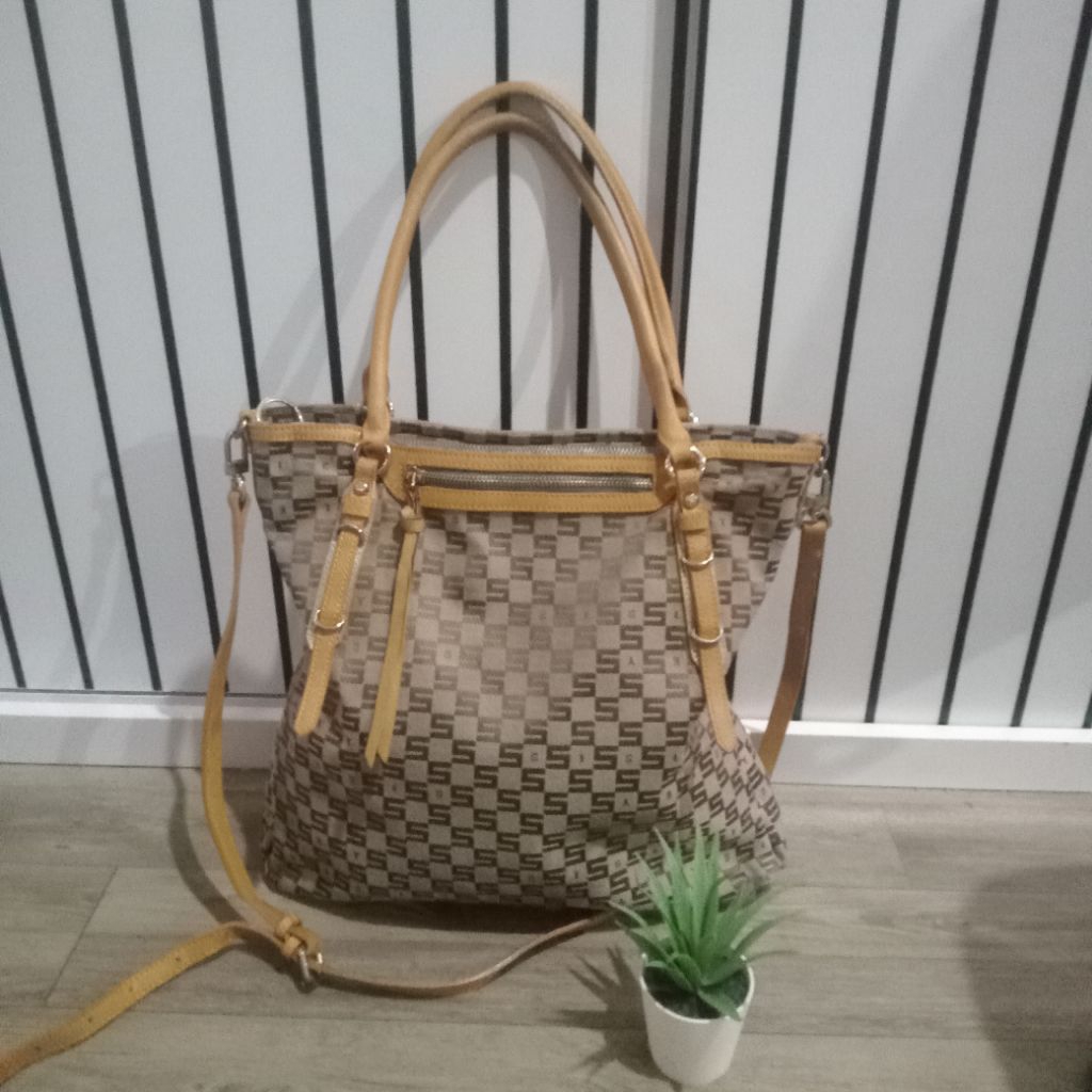 Tas PL tote Sisley canvas lengkap tali panjang