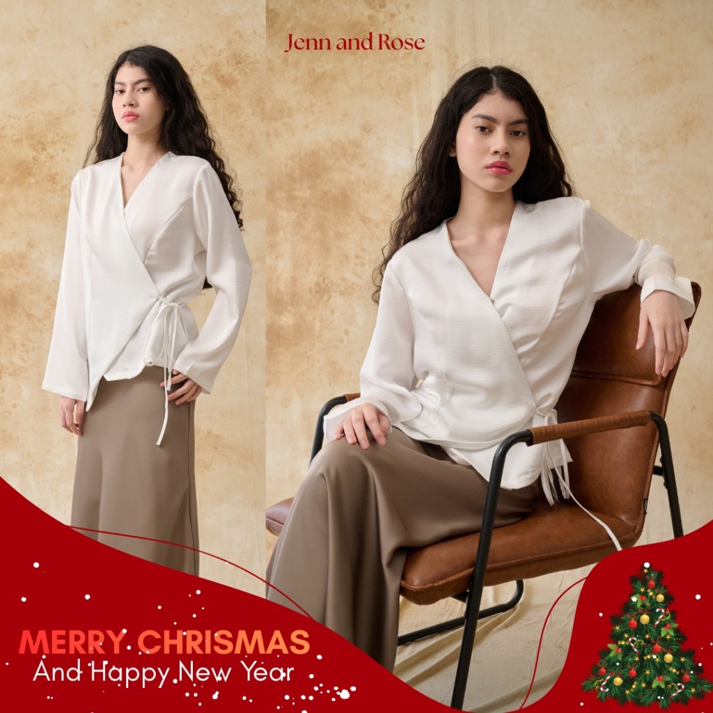 PROMO / BAHAN PREMIUM / [Jenn&Rose] Alexa Top Wrap Satin Shirt / Atasan Wanita / Satin Top