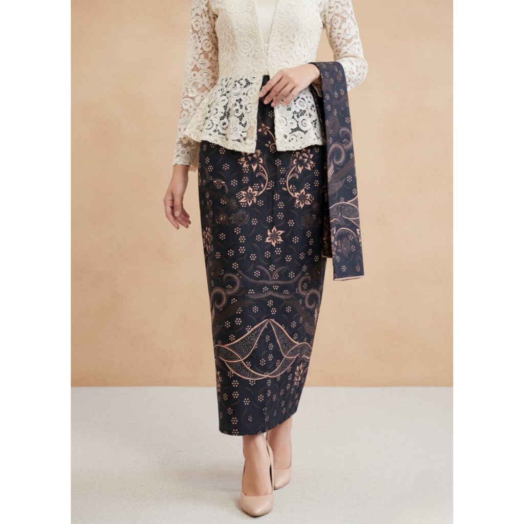 Mamamini - Rok Span Batik Furing + Selendang Bawahan kebaya wanita Katun Warna Hitam