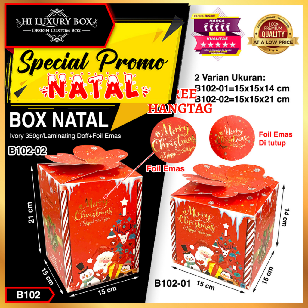 Box Natal | Kotak Hampers |Toples 500gr|Dus Kue | Box Packaging|B102