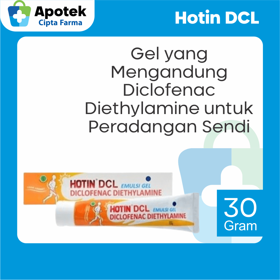 Hotin DCL Emulsi Gel 30 Gram Diclofenac Diethylamine Gel untuk Peradangan Otot Sendi Keseleo dan Mem