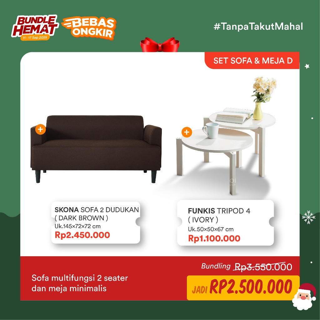 iFURNHOLIC - SET SOFA & MEJA D - SKONA SOFA 2 DUDUKAN -FUNKIS TRIPOD 4 - MEJA TAMU - SOFA 2 SEATER -