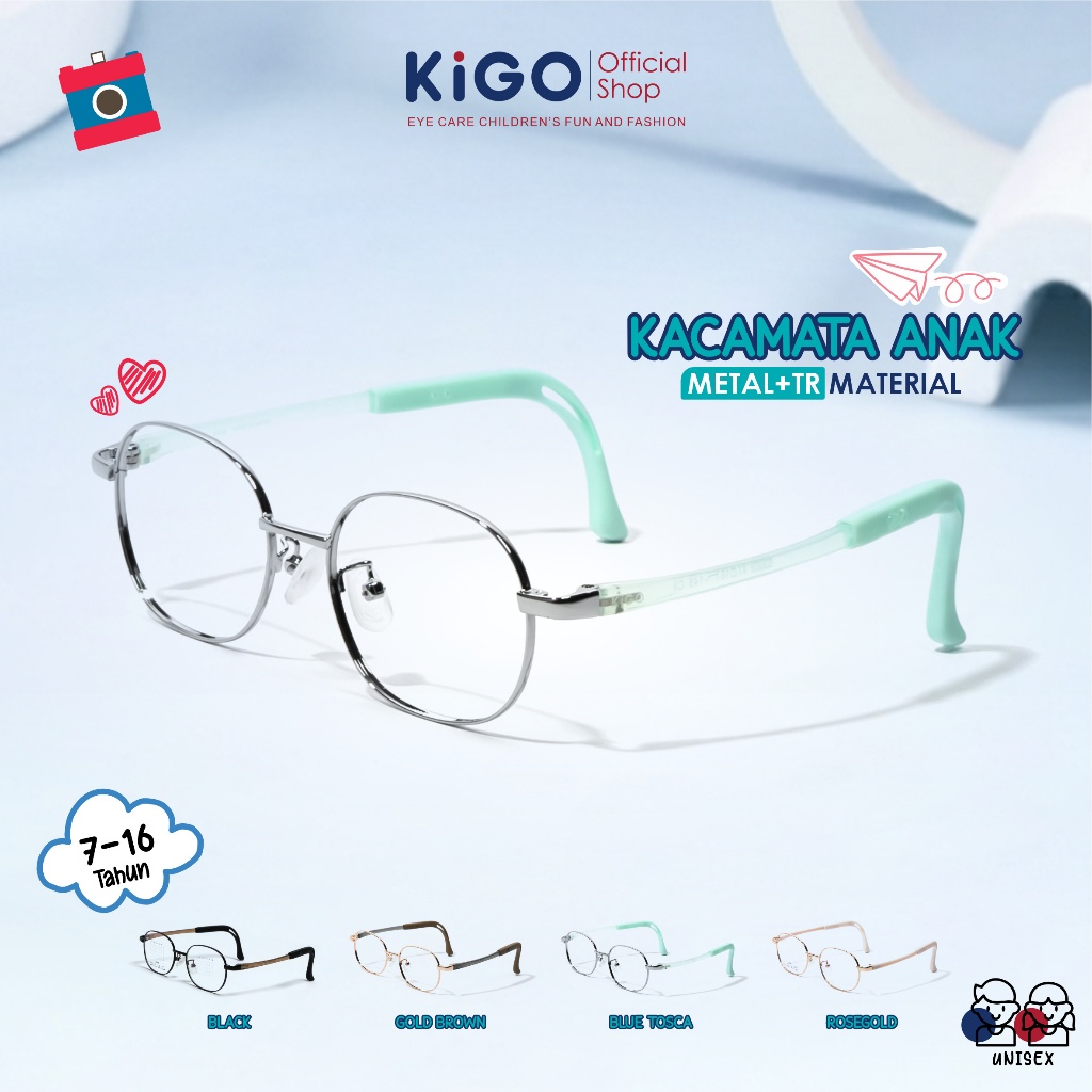 KIGO Kacamata Anak Remaja Anti Radiasi Blueray Myopia TR-90+Metal Fashion Anak Terbaru 53008