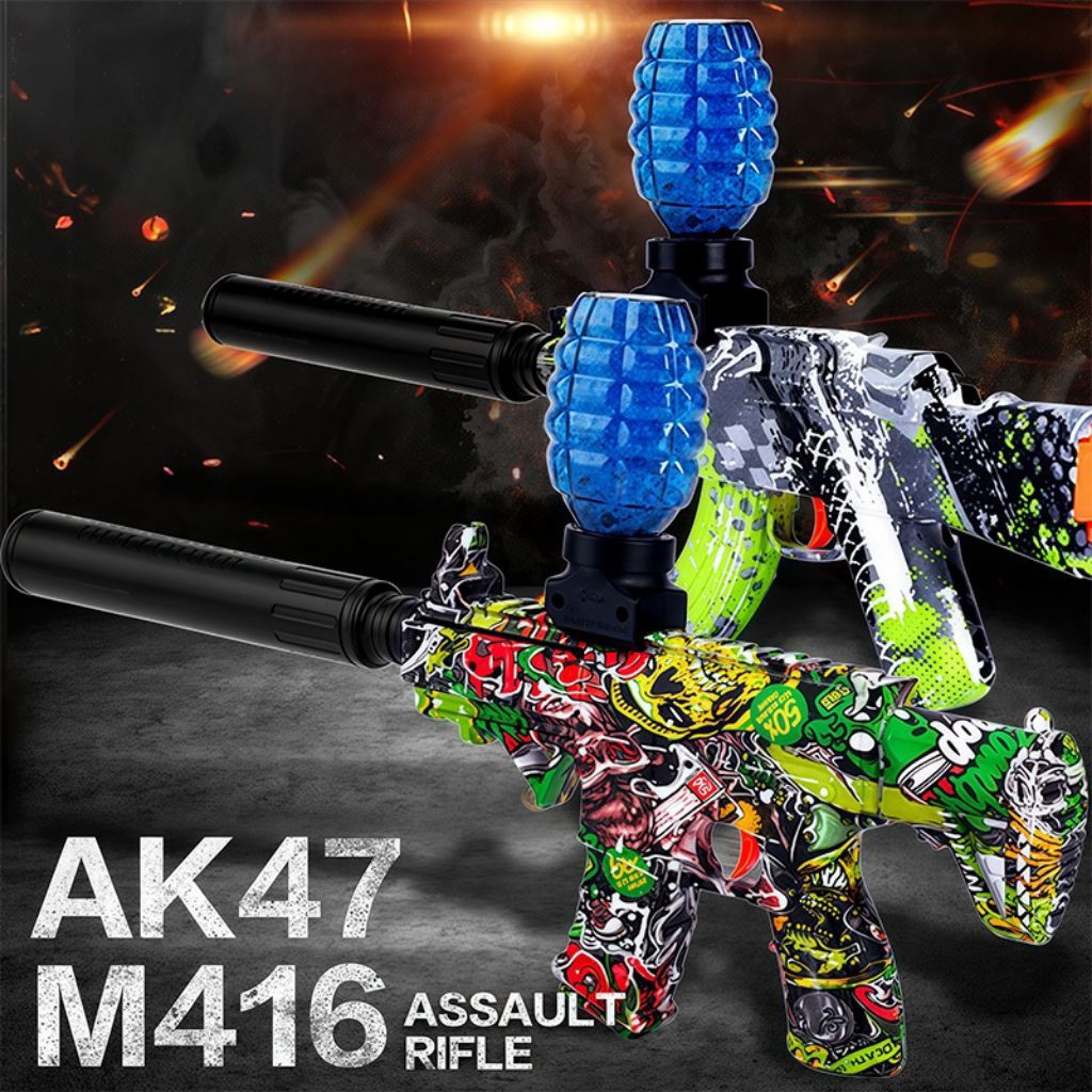 TERLENGKAP shotgun battle gun peluru gell bulet water baterai charger elektrik ak47-m416 terbaru