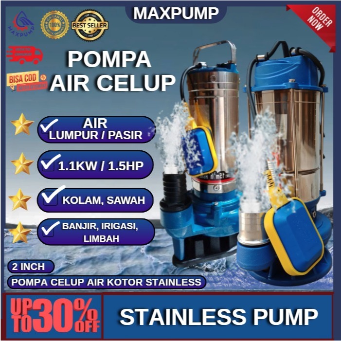 MAXPUMP POMPA CELUP AIR KOTOR OTOMATIS 2INC Pompa Kuras Air Kotor Banjir SUBMERSIBLE PUMP 1.5HP