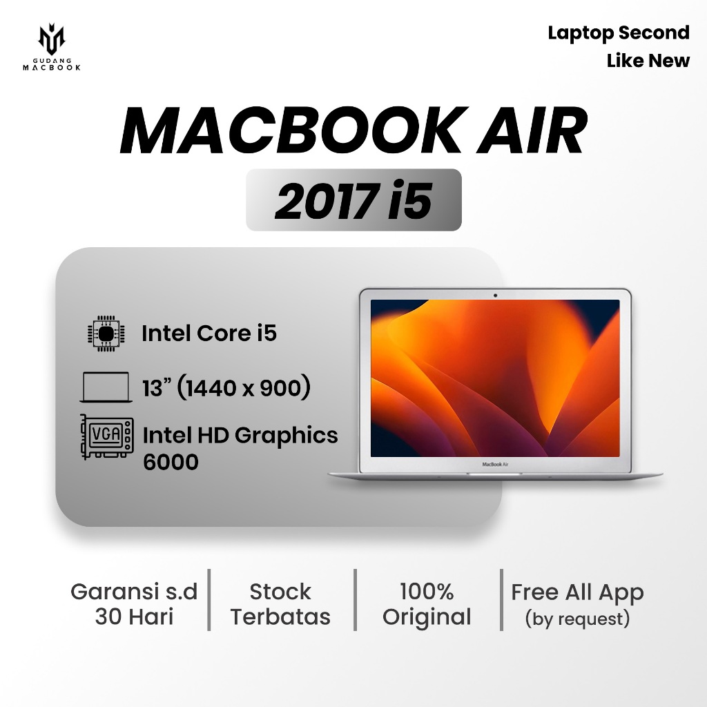 Macbook Air 2017 13inch Core i5 Ram 8GB SSD 128/256GB Original Bergaransi Like New