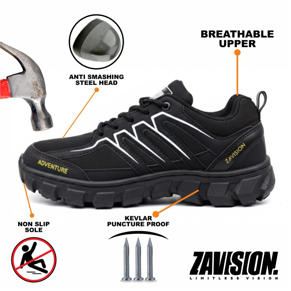 ZAVISION safety ujung Sepatu Safety Pria Ujung Besi untuk Proyek, Hiking, dan Petualangan - Model Z-