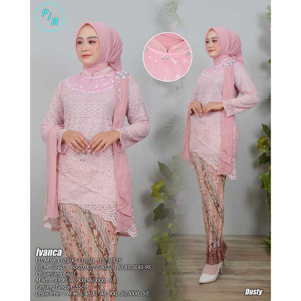 SYAQILA MART SET KEBAYA IVANKA BRUKAT DAN ROK PLISKET PREMIUM UKURAN M - XXL SETELAN KEBAYA MODERN
