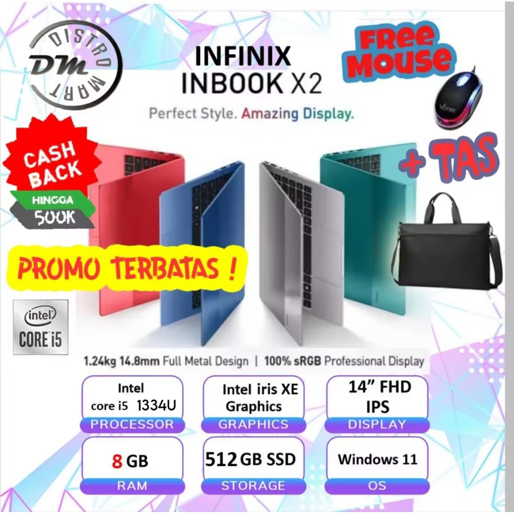 Laptop Infinix Inbook X2 Core i5 1334U 14 INCH FHD IPS Super Jernih