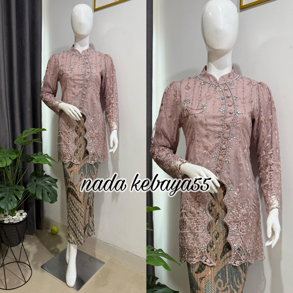 Kebaya tunik tile Payet mutiara model zigzag / kebaya brokat / kancing variasi depan/kebaya modern /