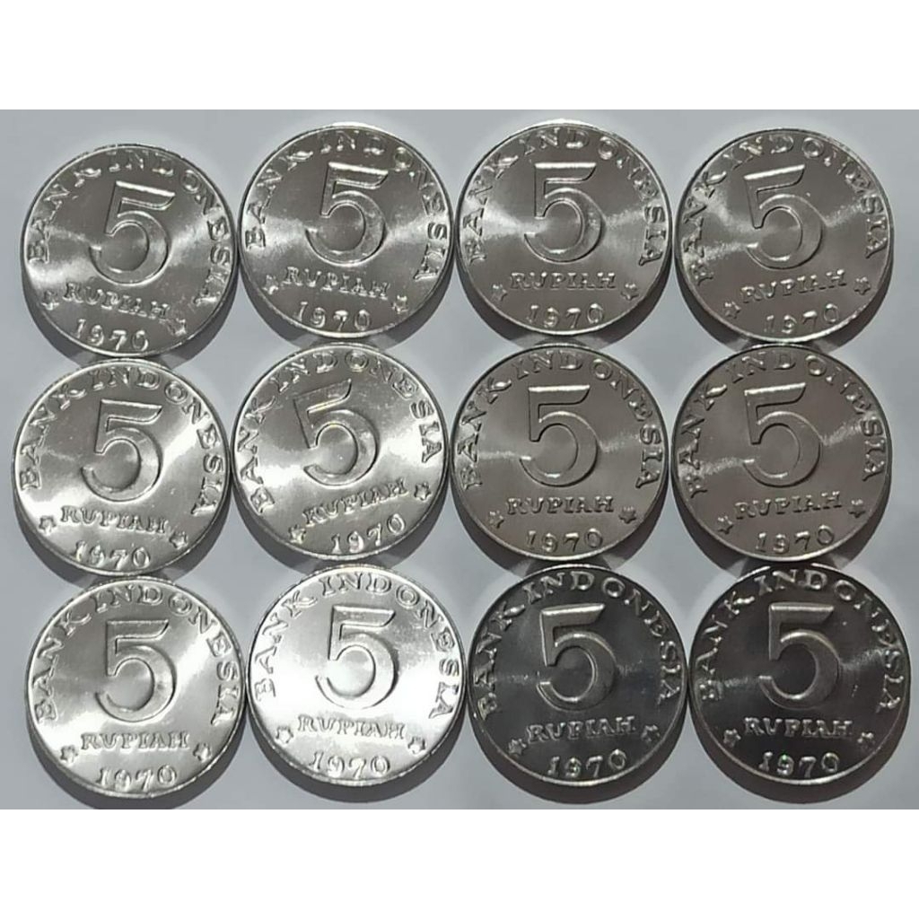 Koleksi Uang Koin Kuno 5 Rupiah Burung Tahun 1970 - Mulus Gress